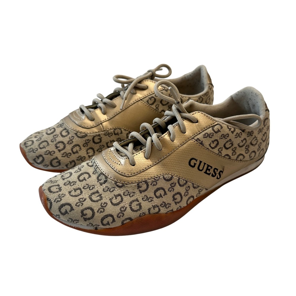 Guess Y2k Logo Sneakers Gold Metallic Accent Casual Shoes Womens Size‎ 10